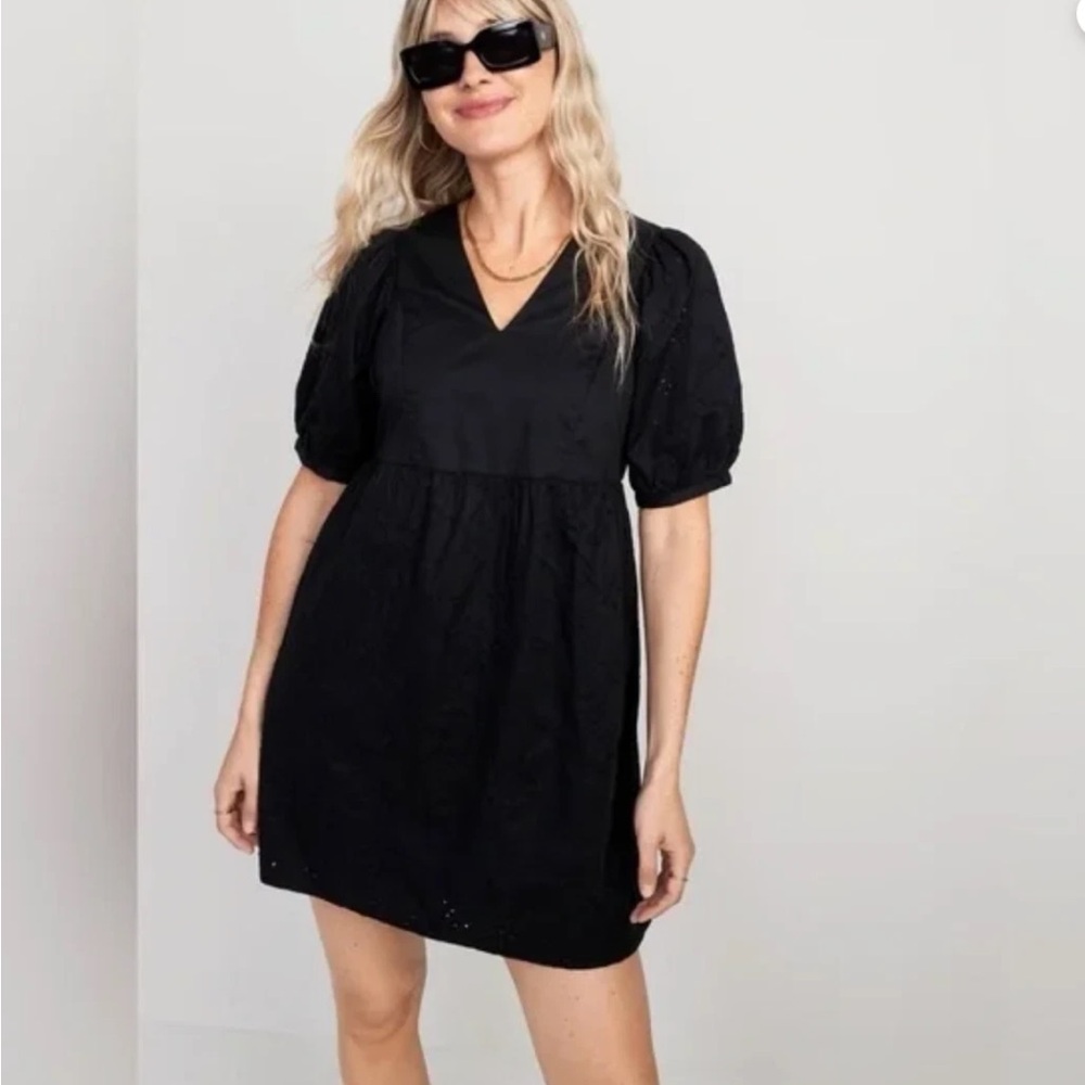 Old Navy Black Mini Dress with Puff Sleeves